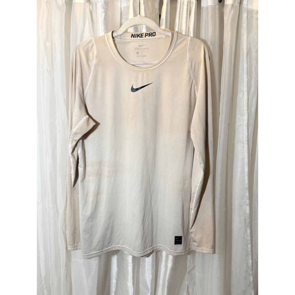 Nike Pro Dri-FIT Shirt Mens Large Tan Long Sleeve Compression Training Top